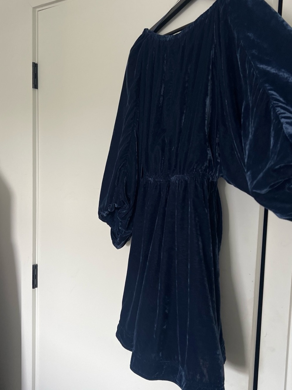 Deep Navy Velvet V-Neck Mini Dress - Picture 6 of 8